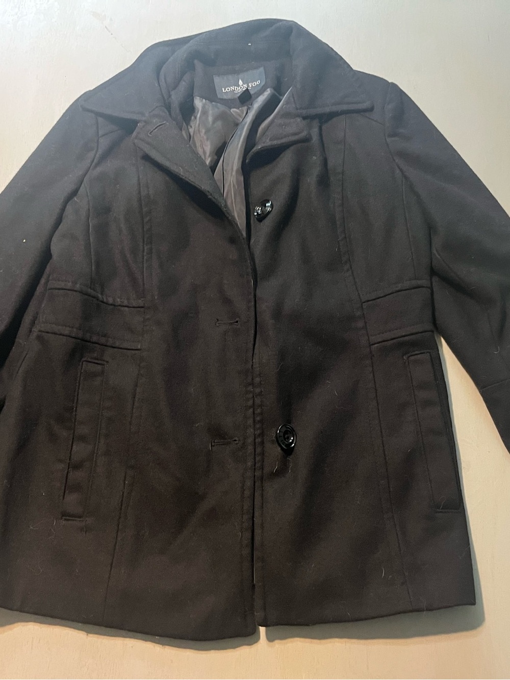 London Fog Women’s Wool Blend Pea Coat Black Size Small